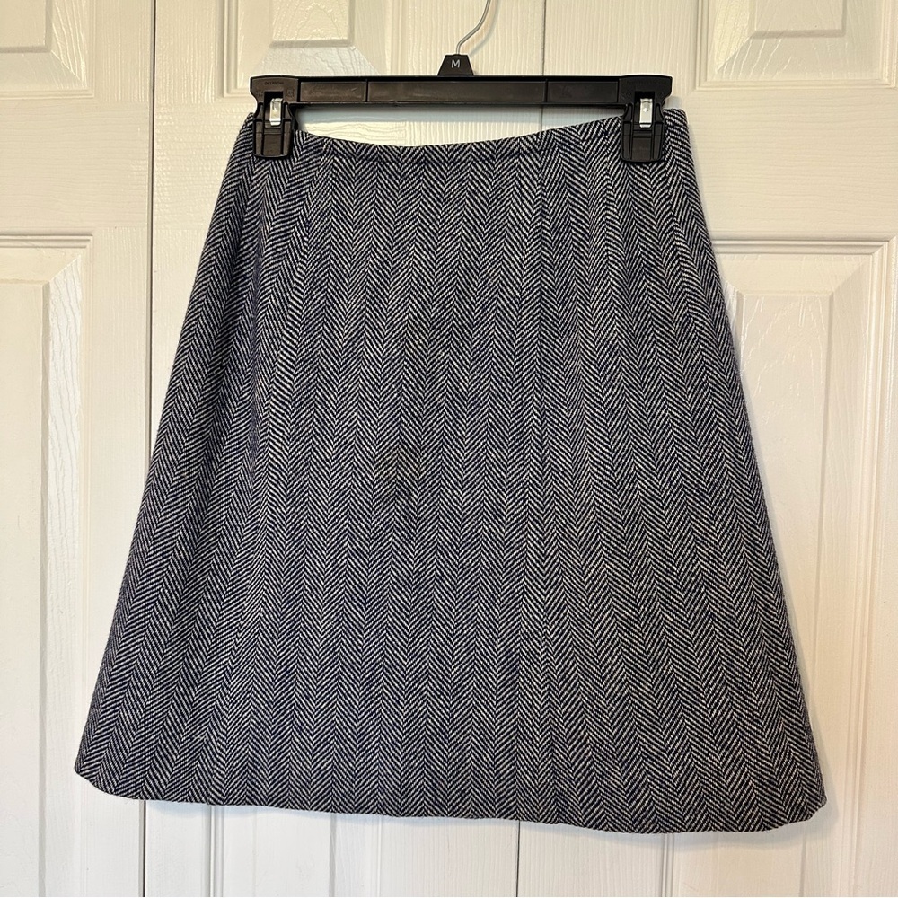 Vintage 60s 70s Ladybug Tweed Herrington Blue&White A-Line Skirt Size 11 Preppy